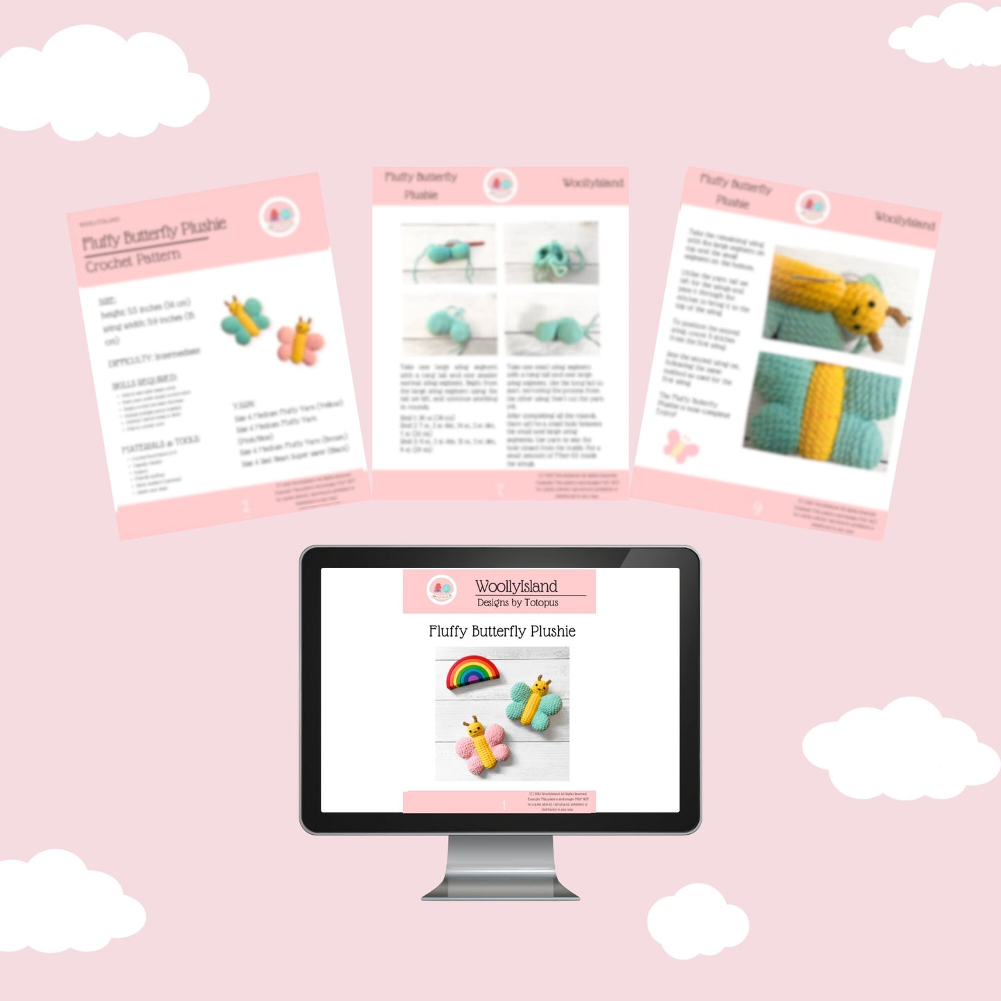 Crochet Fluffy Butterfly Plushie Pattern: Amigurumi Home Decor (PDF)