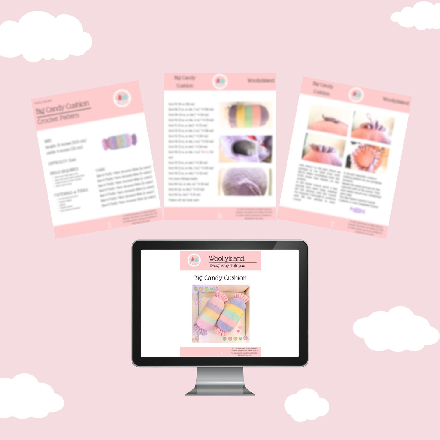 Crochet Candy Cushion Pattern: Big Pastel Pillow, Y2K Home Decor (PDF Pattern)