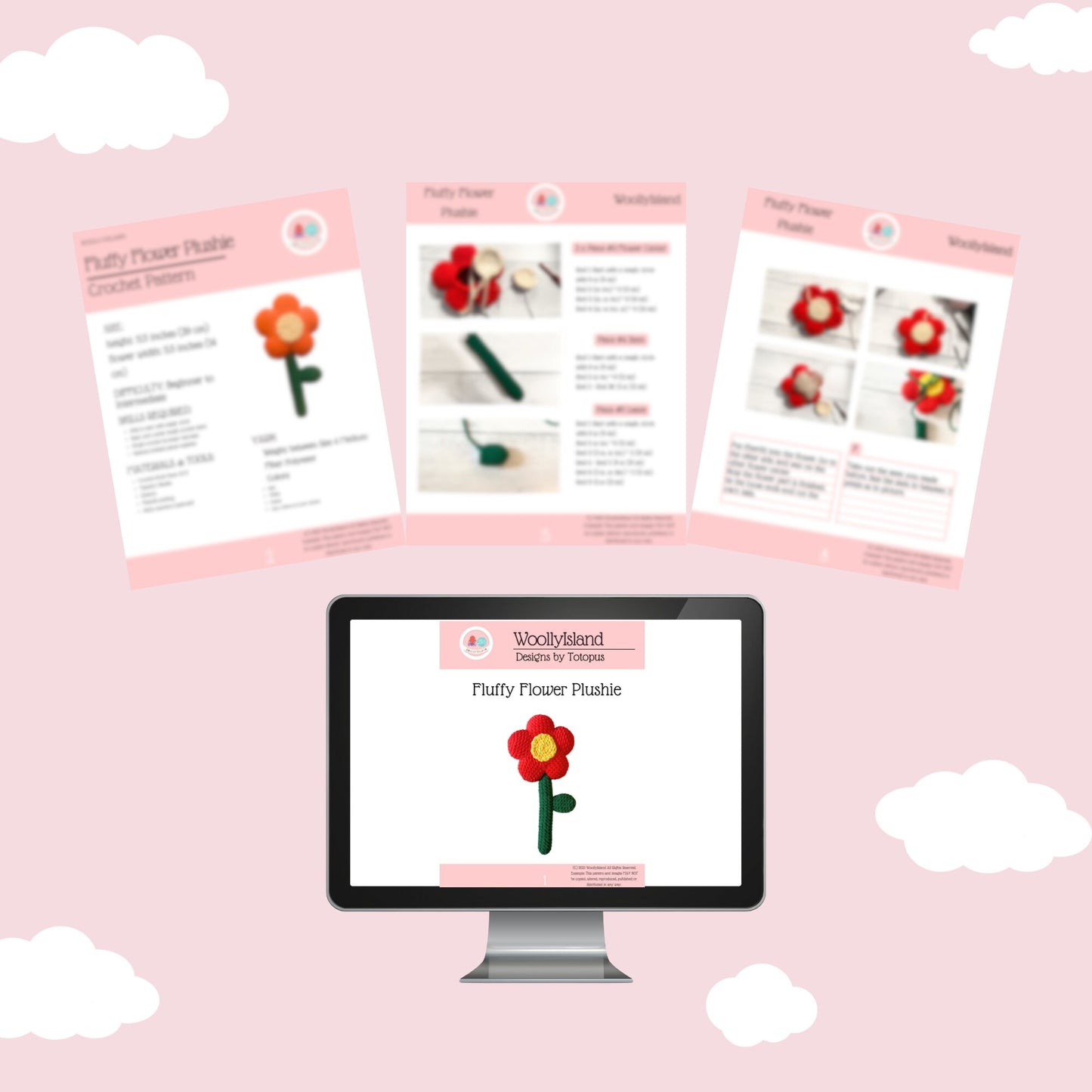 Crochet Fluffy Flower Plushie Pattern: Amigurumi Home Decor (PDF)