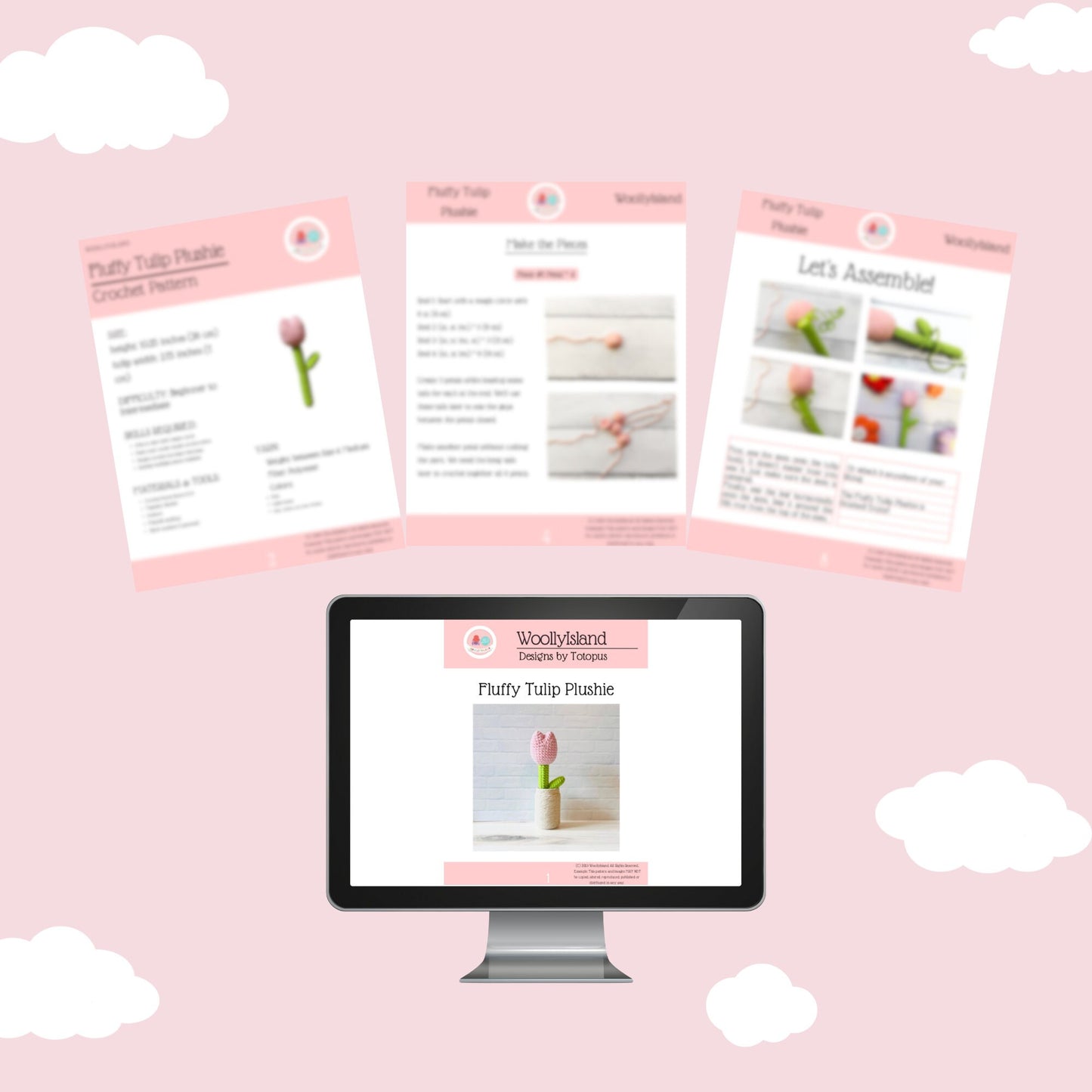 Crochet Fluffy Tulip Plushie Pattern: Amigurumi Home Decor (PDF)