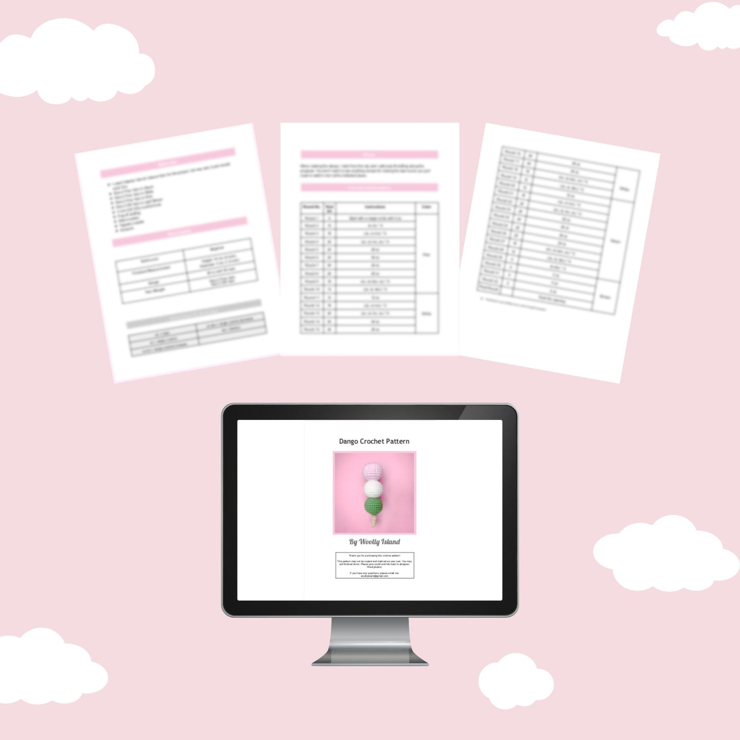 Crochet Kawaii Dango Pattern: No-Sew Beginner Project (PDF Pattern)