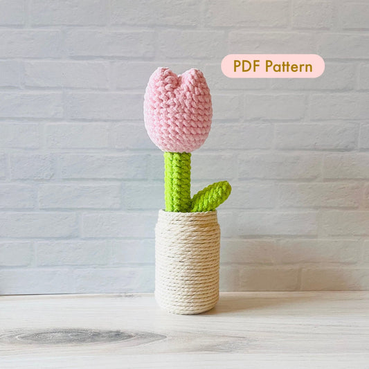 Crochet Fluffy Tulip Plushie Pattern: Amigurumi Home Decor (PDF)