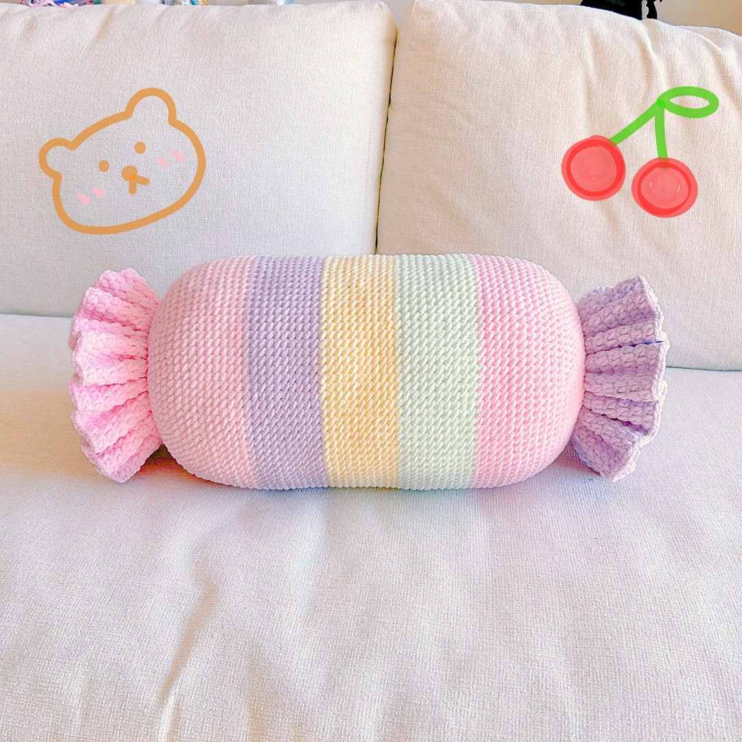Crochet Candy Cushion Pattern: Big Pastel Pillow, Y2K Home Decor (PDF Pattern)