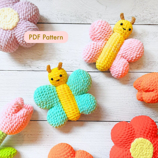 Crochet Fluffy Butterfly Plushie Pattern: Amigurumi Home Decor (PDF)