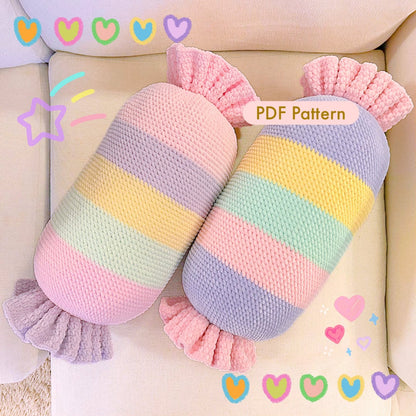 Crochet Candy Cushion Pattern: Big Pastel Pillow, Y2K Home Decor (PDF Pattern)