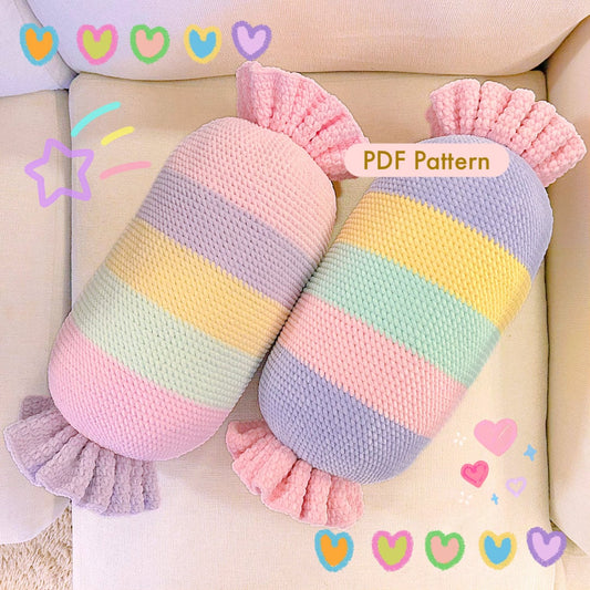 Crochet Candy Cushion Pattern: Big Pastel Pillow, Y2K Home Decor (PDF Pattern)
